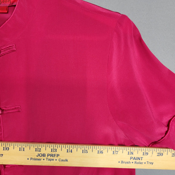 Monsoon 100% Silk Blouse Womens 6 Pink Mandarin Collar Short Sleeve Asian Style - Picture 10 of 13